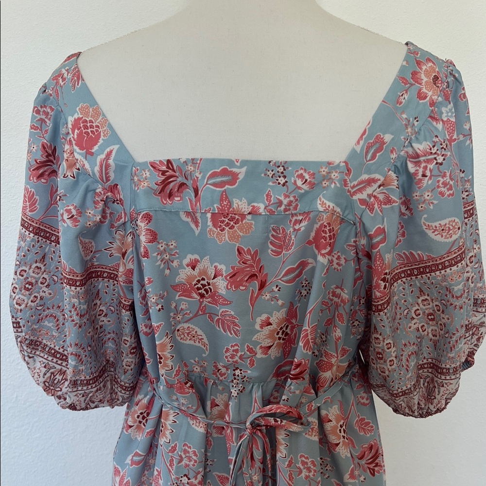 Band of the free - Floral Puff Sleeve Mini Dress in cornflower Blue and mauve - Picture 8 of 14